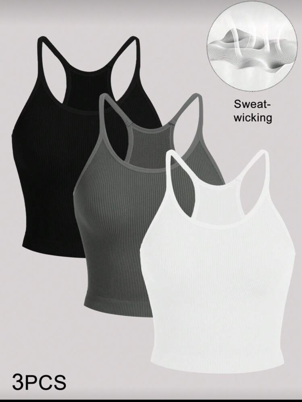 Set of 3 Cropped Ribbed Workout Athletic Sports Tank tops